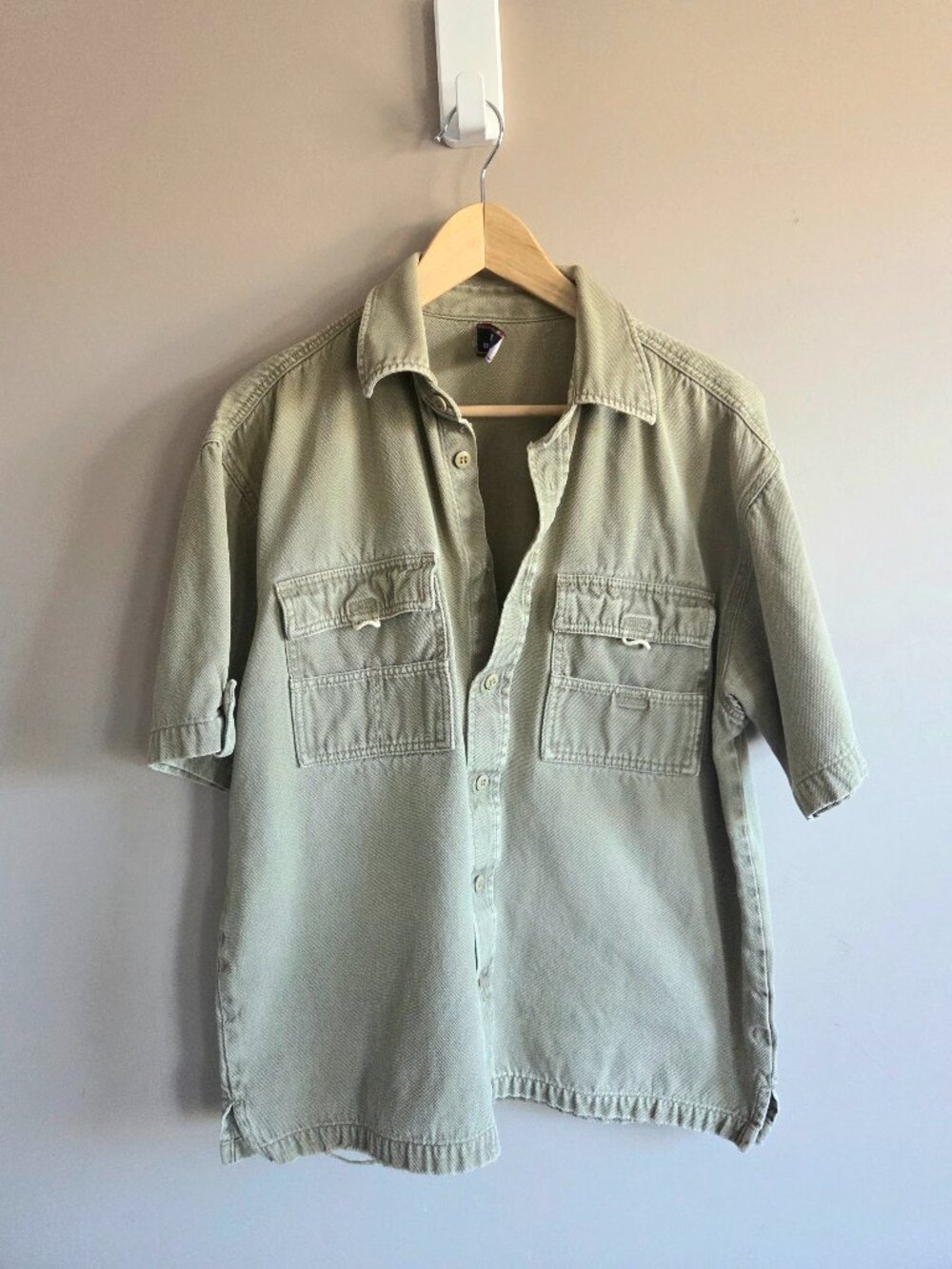 Basic Red 100% Cotton Men's Shirt Olive Green Utility Workwear Chest Pockets